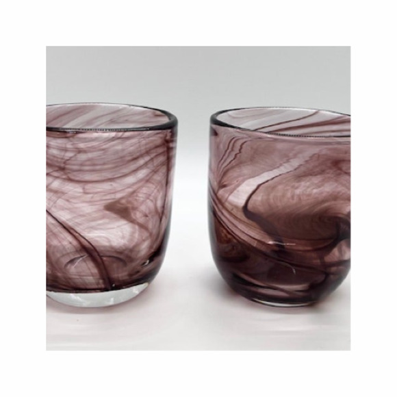 Two Handblown Amethyst Purple Art Glass Glasses or Votives Smoke Swirled Candle - Picture 1 of 5